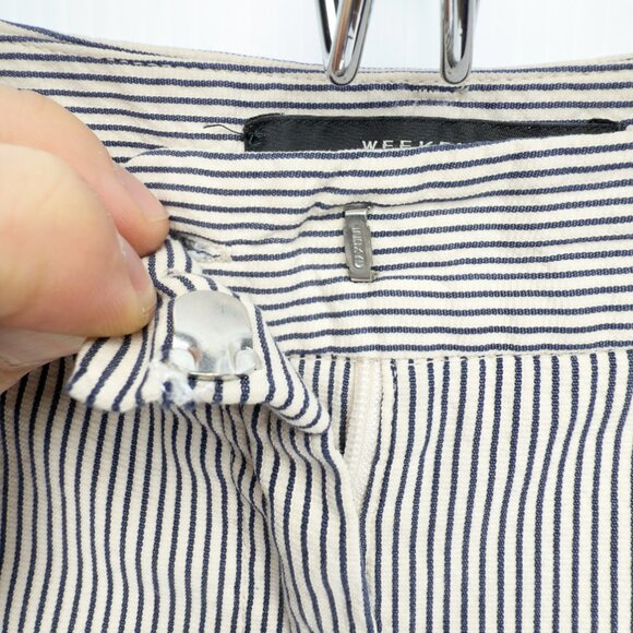 MAXMARA Slim Pinstripes Cigarette Cotton Stretch Sailor chic Navy/Ivory Pants 8 - Picture 13 of 14